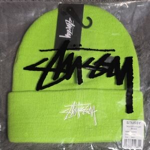 Stussy Neon Green Beanie with Black Logo
